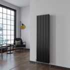SKY Bathroom Radiator Oval Column 1600x472mm Black Vertical Double Central Heating With Angle Valves