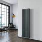 SKY Bathroom Radiator Oval Column 1600x472mm Anthracite Vertical Double Central Heating With Angle Valves