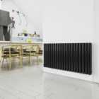 SKY Bathroom Radiator Oval Column 600x1180mm Black Horizontal Double Central Heating With Angle Valves