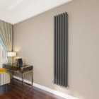 SKY BATHROOM Central Heating Oval Column 1800x354mm Anthracite Double Radiator With Angle Valves