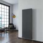 SKY Bathroom Radiator Oval Column 1600x590mm Anthracite Vertical Double Central Heating With Angle Valves