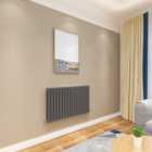 SKY BATHROOM Central Heating Oval Column 600x1003mm Anthracite Double Radiator With Angle Valves