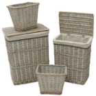 JVL 4 Piece Arianna Grey Rectangular Willow Laundry and Waste Paper Basket Set