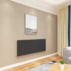 SKY BATHROOM Central Heating Flat Panel 600x1428mm Black Double Radiator With Angle Valves