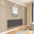 SKY BATHROOM Central Heating Oval Column 600x1593mm Anthracite Double Radiator With Angle Valves