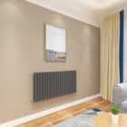SKY BATHROOM Central Heating Oval Column 600x1180mm Anthracite Double Radiator With Angle Valves
