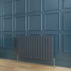 SKY Bathroom Radiator Flat Panel 600x1020mm Anthracite Horizontal Double Central Heating With Angle Valves