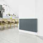 SKY Bathroom Radiator Oval Column 600x1003mm Anthracite Horizontal Double Central Heating With Angle Valves