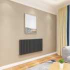 SKY BATHROOM Central Heating Flat Panel 600x1156mm Black Double Radiator With Angle Valves