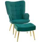 Homcom Armchair With Footstool Button Tufted Accent Chair With Steel Legs Dark Green