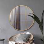MirrorOutlet Circulus - Gold Metal Framed Round Window Wall Mirror 39" X 39" (100X100cm)