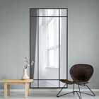 MirrorOutlet Fenestra - Black Contemporary Wall And Leaner Mirror 71" X 33" (180 X 85cm)