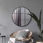 MirrorOutlet Circulus - Black Metal Framed Round Window Wall Mirror 31" X 31" (80X80cm)