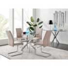 Furniture Box Novara Chrome Metal Round Glass Dining Table And 4 x Cappuccino Grey Lorenzo Dining Chairs