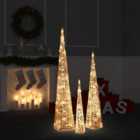 Berkfield Acrylic Decorative LED Light Cone Set Warm White 60/90/120cm