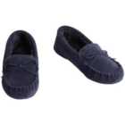 M&S Womens Suede Bow Fur Lined Moccasin Slippers Midnight Navy