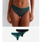 2 Pack Black and Teal Lace Thongs