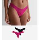 2 Pack Black and Pink Lace Thongs