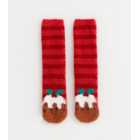 Red Christmas Pudding Fluffy Socks