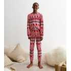 Boys Red Jogger Christmas Family Pyjama Set with Fairisle Print