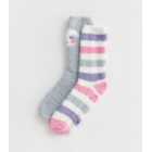 Girls 2 Pack Grey Fluffy Sloth Slipper Socks