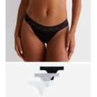 3 Pack Black Grey and White Lace Trim Thongs