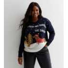 ONLY Curves Blue Knit Christmas Logo Jumper