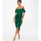 QUIZ Petite Green Satin Cold Shoulder Ruched Midi Dress