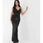 QUIZ Petite Black Sequin Strappy Maxi Dress