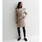 Petite Stone Unlined Hooded Belted Coat