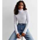 Petite White Ribbed Roll Neck Top
