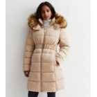 Petite Off White Belted Hooded Puffer Jacket