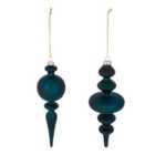 Shadow play Blue Glass Hanging decoration set, Set of 2 (D) 70mm