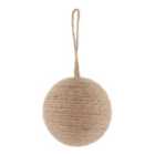 Layered greens Natural Hessian effect Jute Round Bauble (D) 78mm