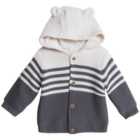 M&S Unisex, M&S Collection Chunky Striped Cardigan ,9-12 M,Charcoal Mix