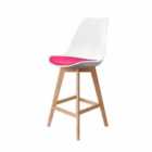 Fusion Living Soho Plastic Bar Stool With Light Wood Legs White & Bright Pink