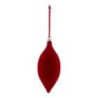 Refined classics Red Flocked effect Tear drop Plastic Oval Bauble