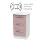 Ready Assembled Knightsbridge 3 Drawer Bedside With Wireless Charging In Kobe Pink & White