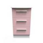 Ready Assembled Knightsbridge 3 Drawer Bedside Cabinet In Kobe Pink & White
