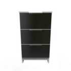 Ready Assembled Plymouth 3 Drawer Bedside Cabinet In Black Gloss & White