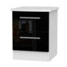 Ready Assembled Knightsbridge 2 Drawer Bedside Cabinet In Black Gloss & White