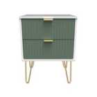 Ready Assembled Linear 2 Drawer Bedside Cabinet In Labrador Green & White