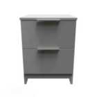 Ready Assembled Plymouth 2 Drawer Bedside Cabinet In Uniform Grey Gloss & Dusk Grey