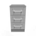Ready Assembled York 3 Drawer Bedside Cabinet In Grey Ash