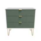 Ready Assembled Linear 3 Drawer Chest In Labrador Green & White
