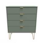 Ready Assembled Linear 4 Drawer Chest In Reed Green