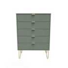 Ready Assembled Linear 5 Drawer Chest In Reed Green