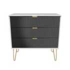 Ready Assembled Linear 3 Drawer Chest In Deep Black & White