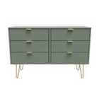 Ready Assembled Linear 6 Drawer Chest In Reed Green