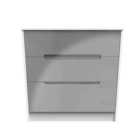 Ready Assembled Monaco 3 Drawer Deep Chest In Grey Gloss & White